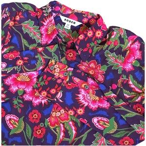 Boden Silk Retro Floral Women's Long Sleeve Blouse Button Down-Sz 4 Maximalist